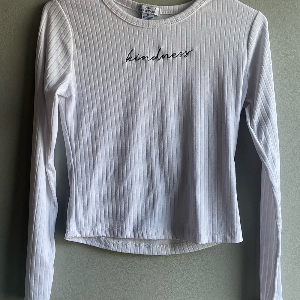 White Long Sleeve Ribbed Fitted Blouse